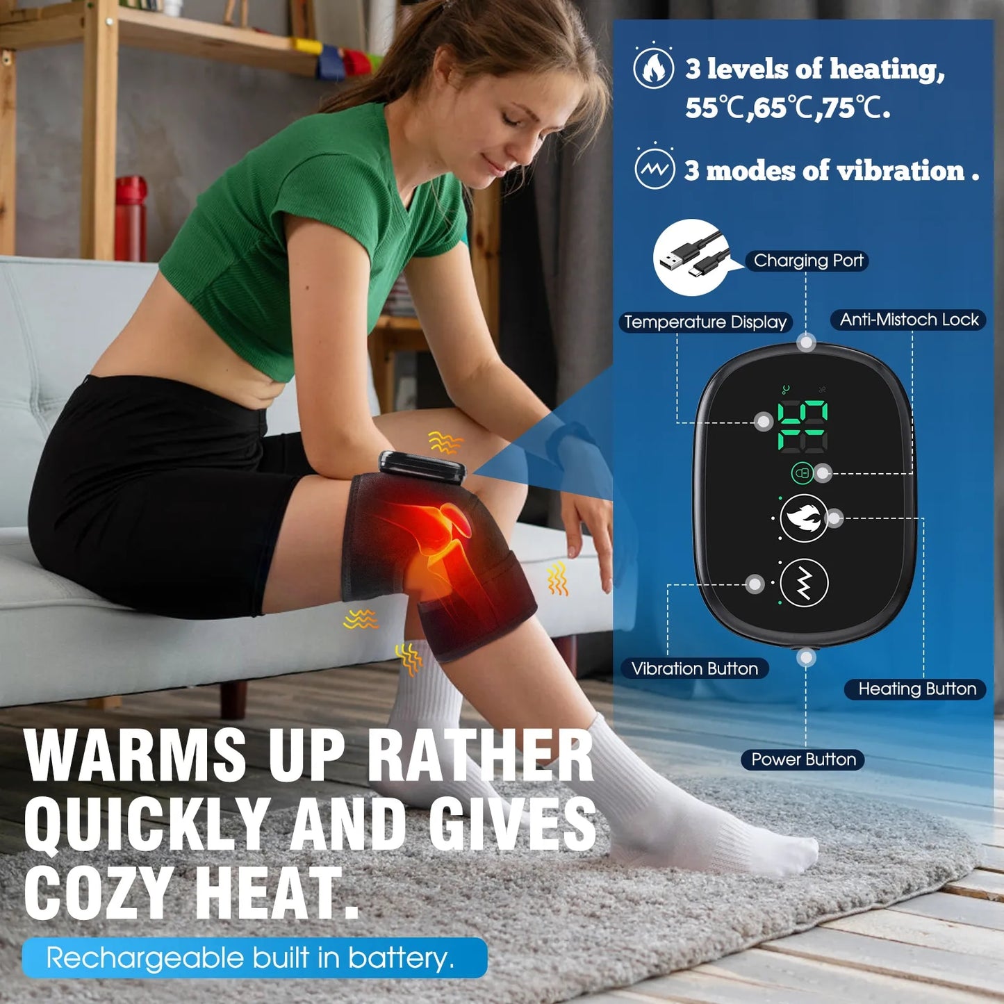 Electric Heating Therapy Knee & Elbow Vibration Massager