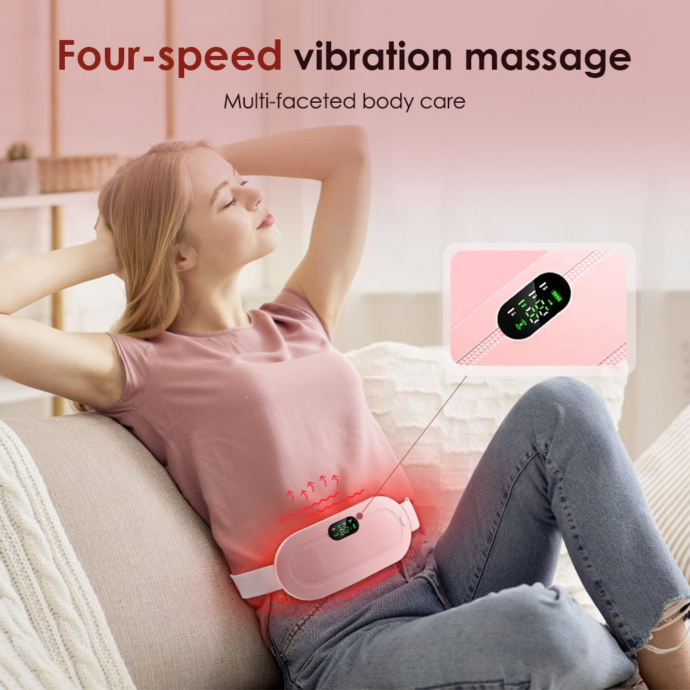 Electric Period Cramp Massager Vibrating Heating Belt for Menstrual Colic Relief Pain