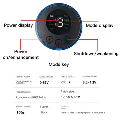 Cervical Neck + Back Electric Massager 8 Mode Pulse Muscle Stimulator